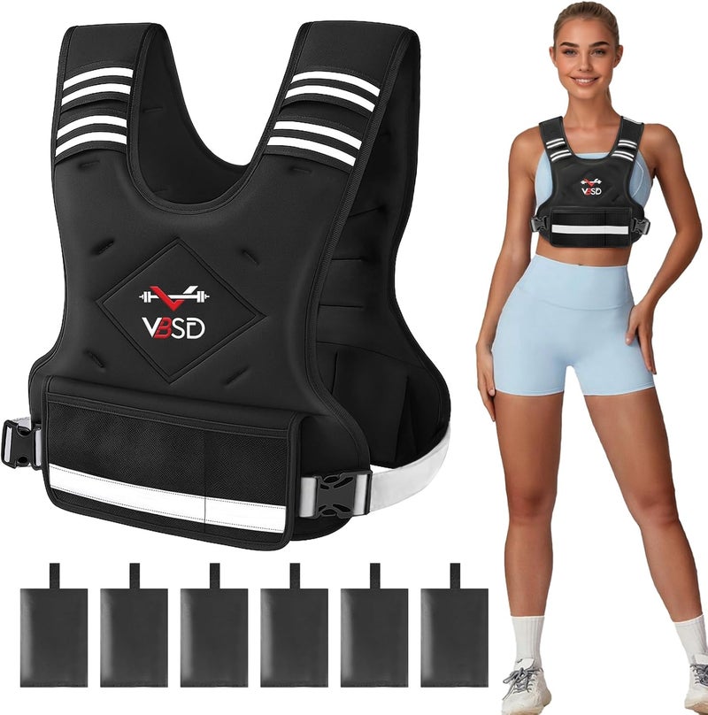 VBSD Adjustable Weighted Vest for Women Men 4-10lb/11-20lb/20-32lb Vest with 6 Ironsand Weights Body Weight Vest with Reflective Strip for Running Walking Strength Training Workouts - Image 1